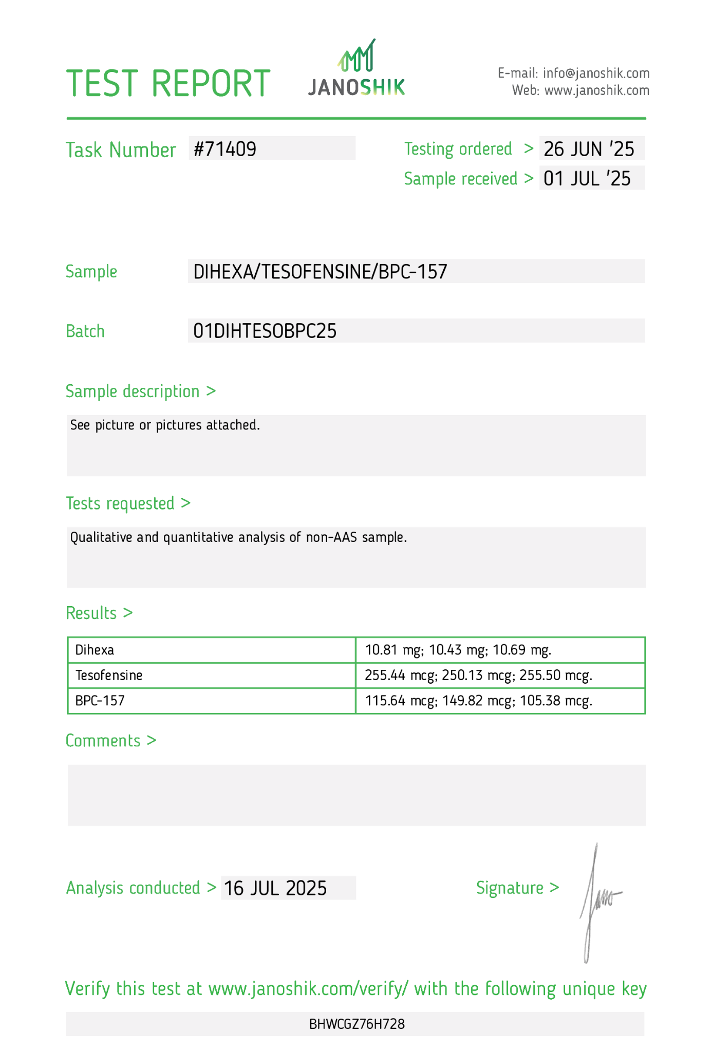 Dihexa/Tesofensine/BPC-157 (10/0.25/0.125mg) x 60 Tablets
