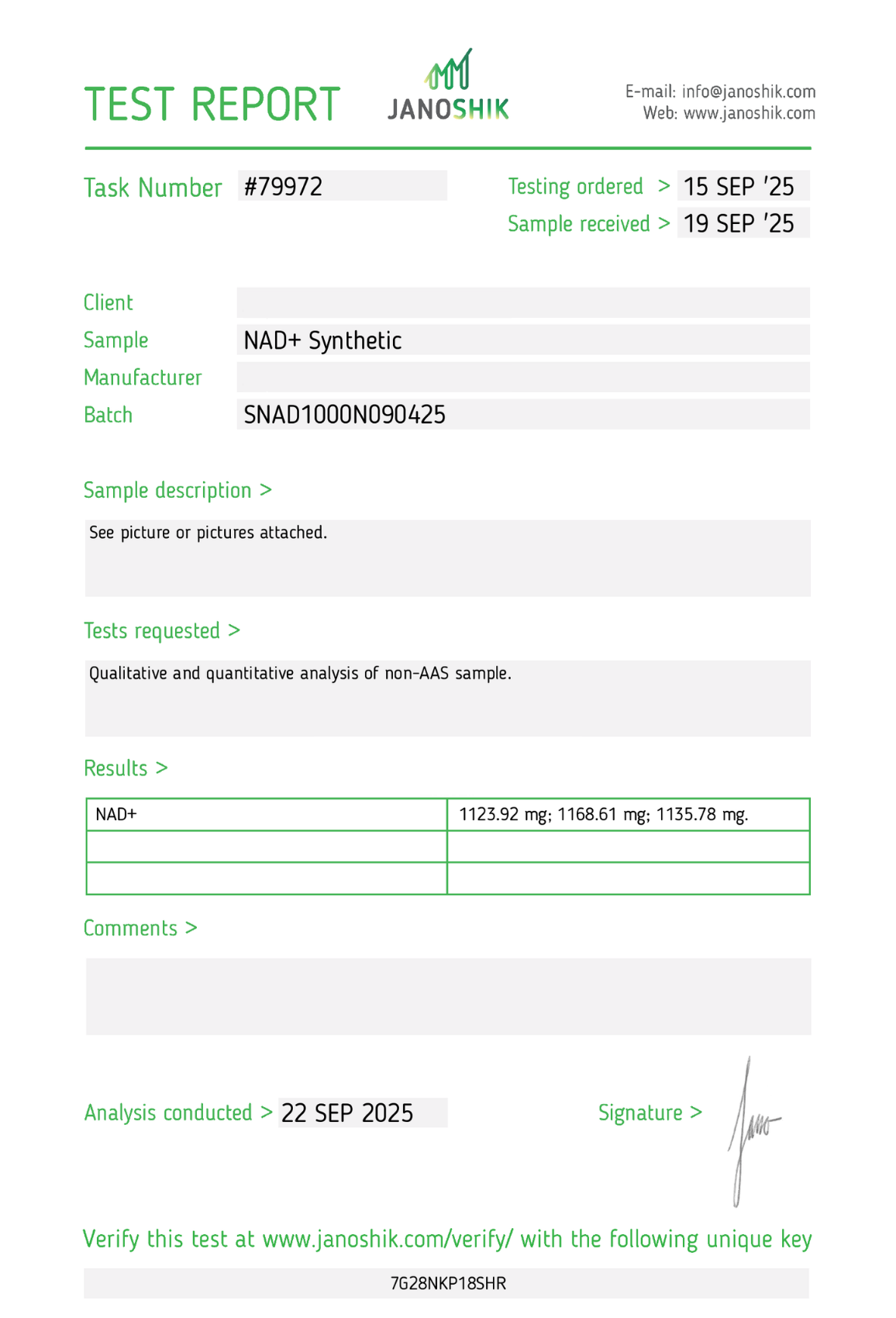 NAD+ (1000mg) Synthetic (6ml Vial)