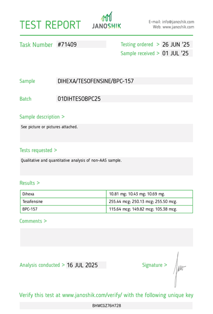 Dihexa/Tesofensine/BPC-157 (10/0.25/0.125mg) x 60 Tablets
