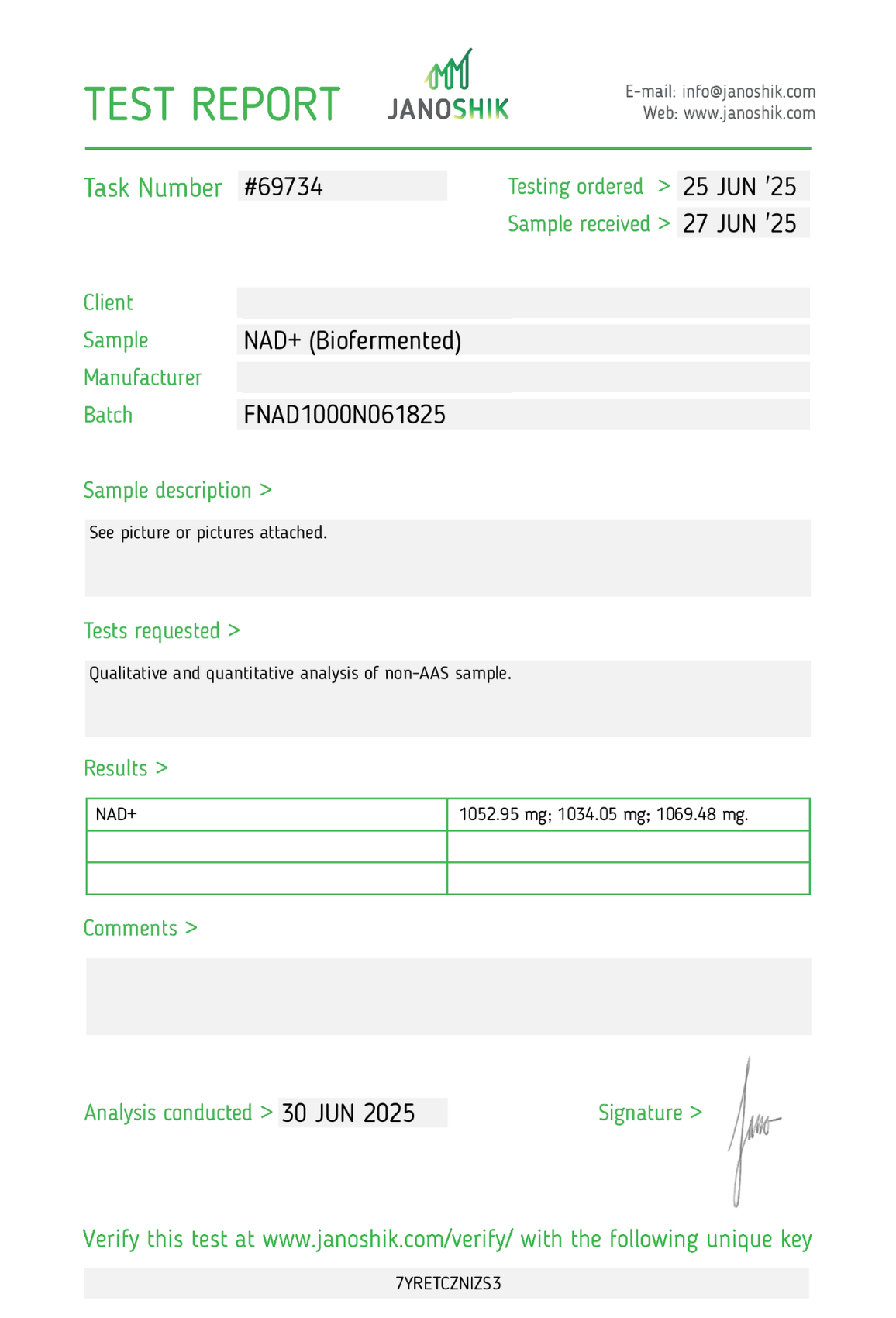 NAD+ (1000mg) Biofermented