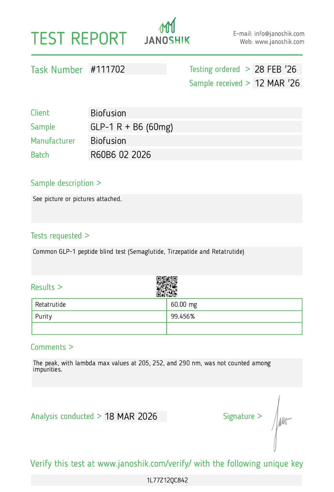 GLP-1 R | B6 (60mg) Lyophilized