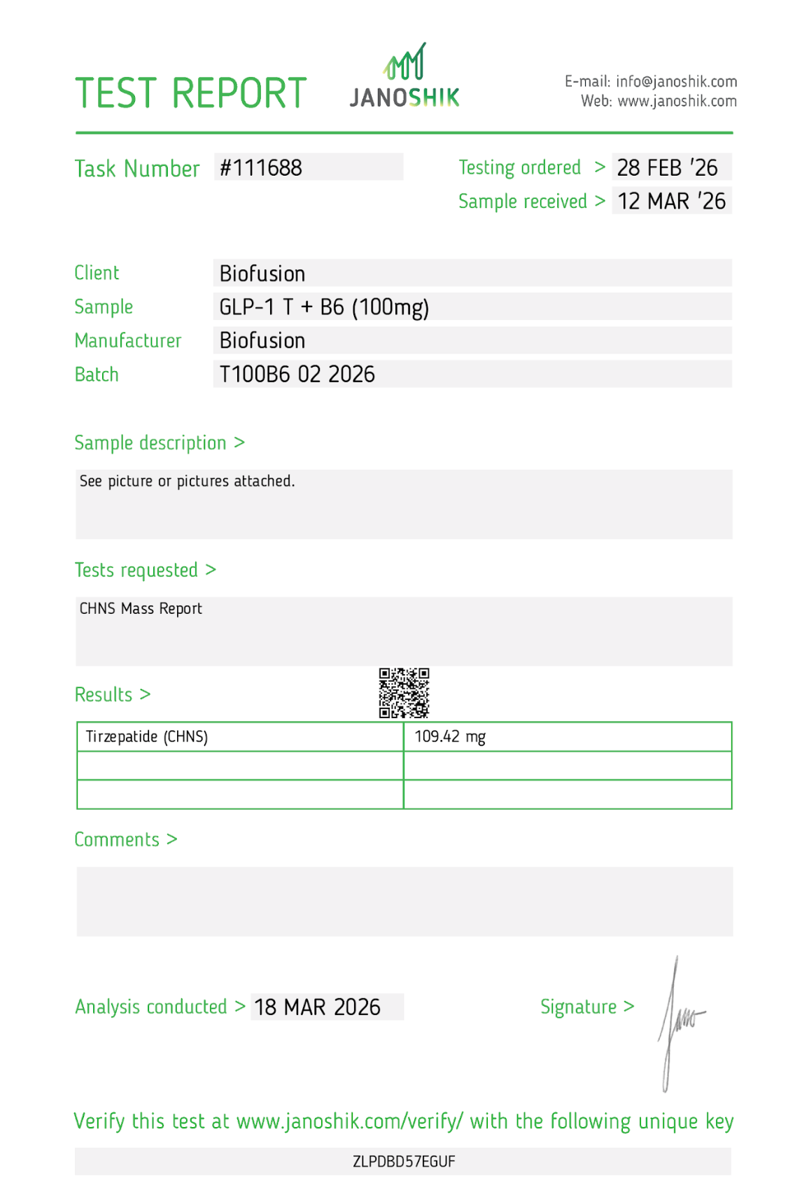 GLP-1 T | B6 (100mg) Lyophilized