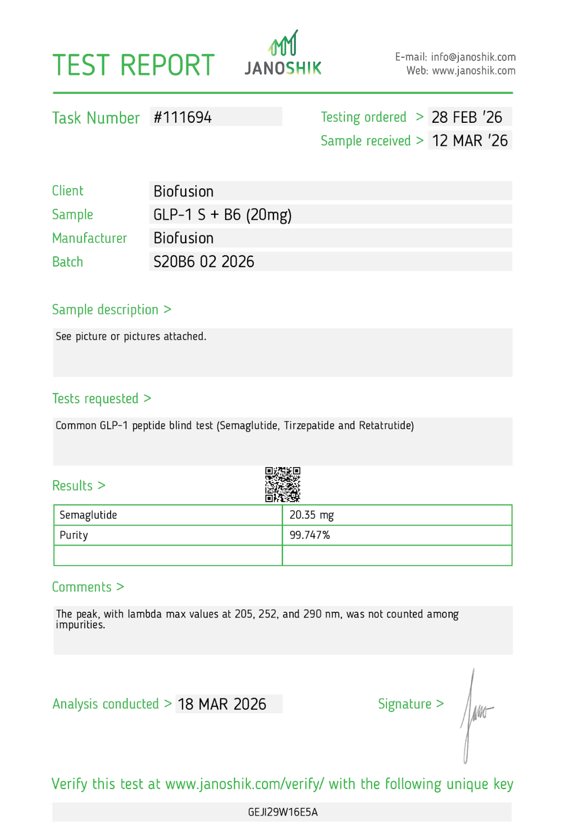GLP-1 S | B6 (20mg) Lyophilized