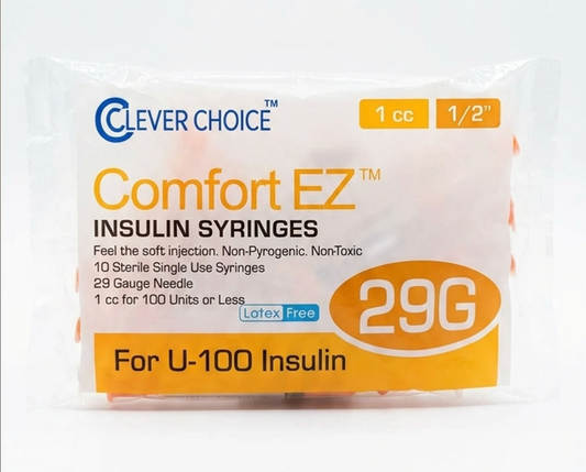 29G 1cc 1/2" Insulin Syringes- 10 Pack